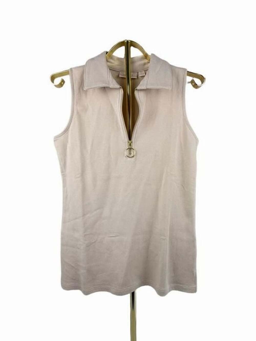 Belle by Kim Gravel Cream French Terry Sleeveless Quarter Zip Polo Top